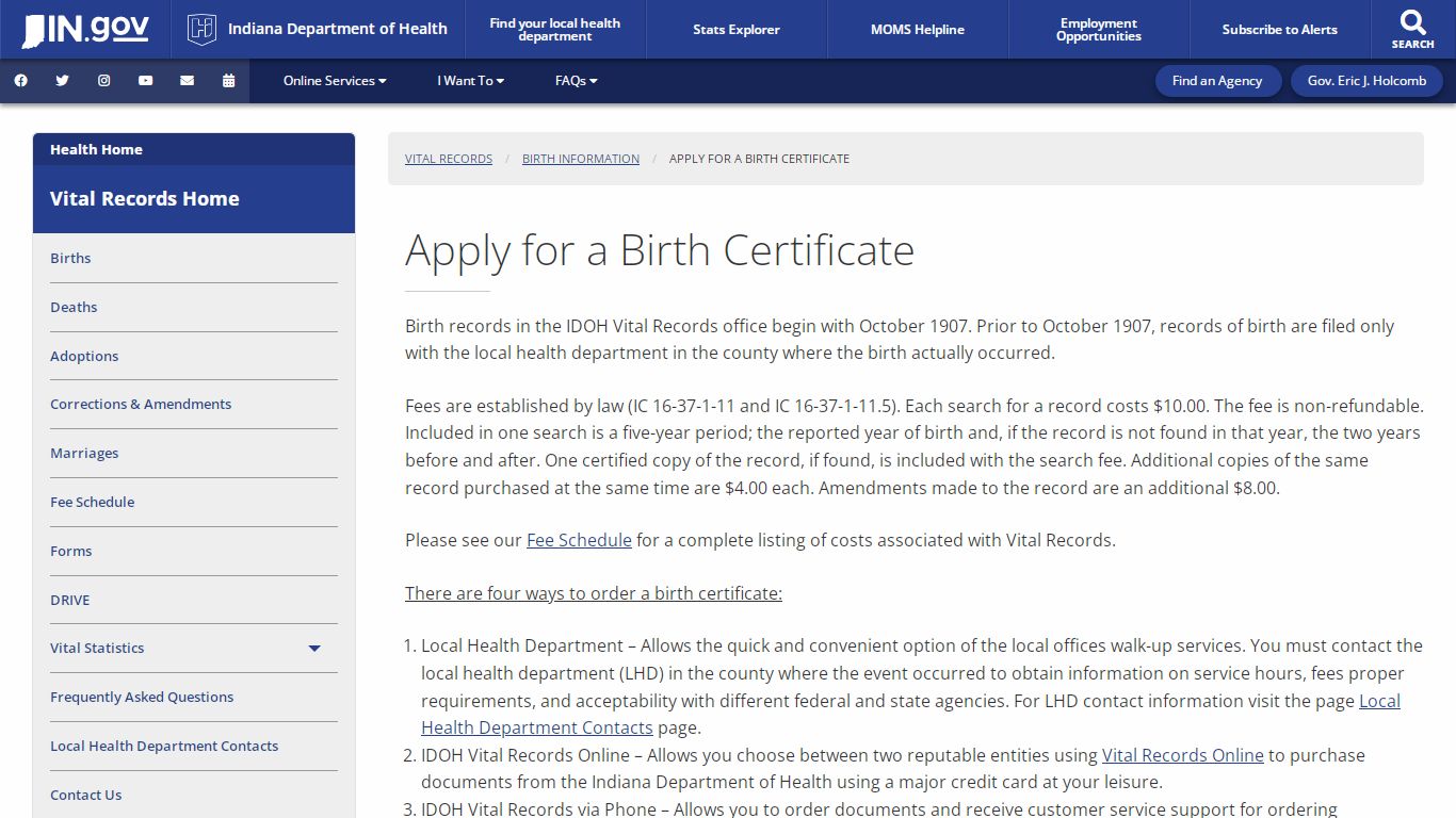 Health: Vital Records: Apply for a Birth Certificate
